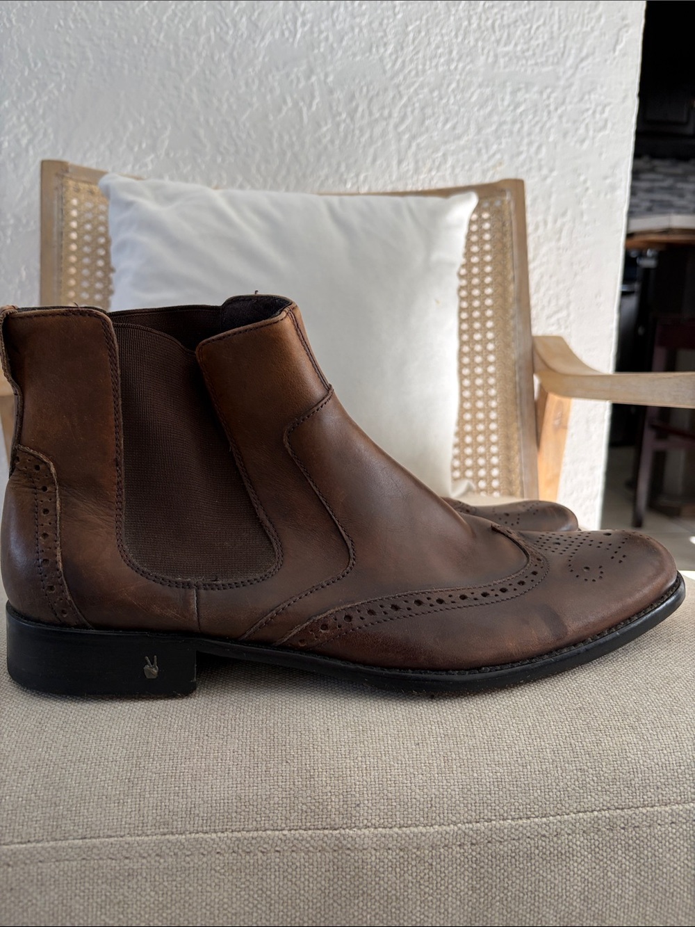 John Varvatos Men's Brown Leather Chelsea Brogue Boots